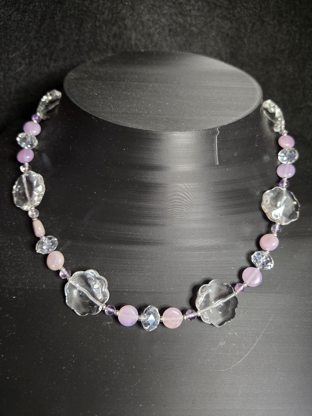 Kunzite, Amethyst And Crystal Necklace